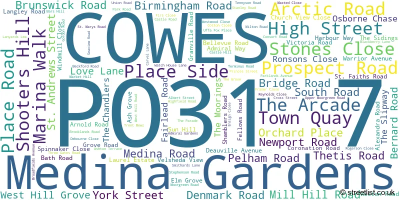 A word cloud for the PO31 7 postcode
